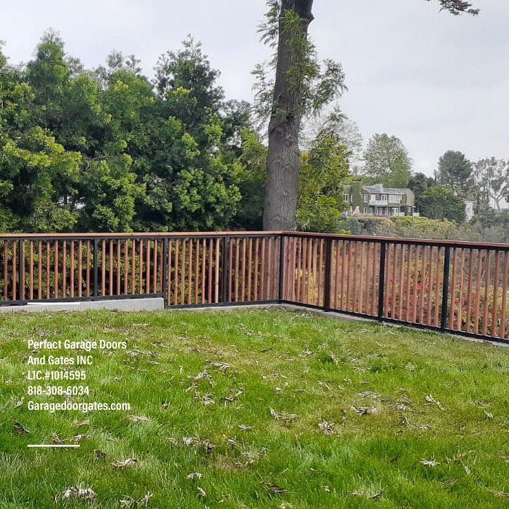 Custom Vertical Iron & Wood Railing with Pedestrian Gate