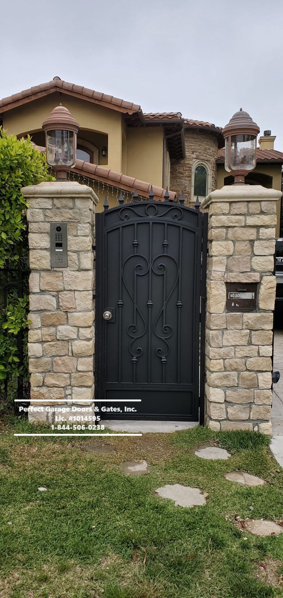 Custom Vertical Bar Pedestrian Gate with Ornamental Design, Knuckles & Spikes