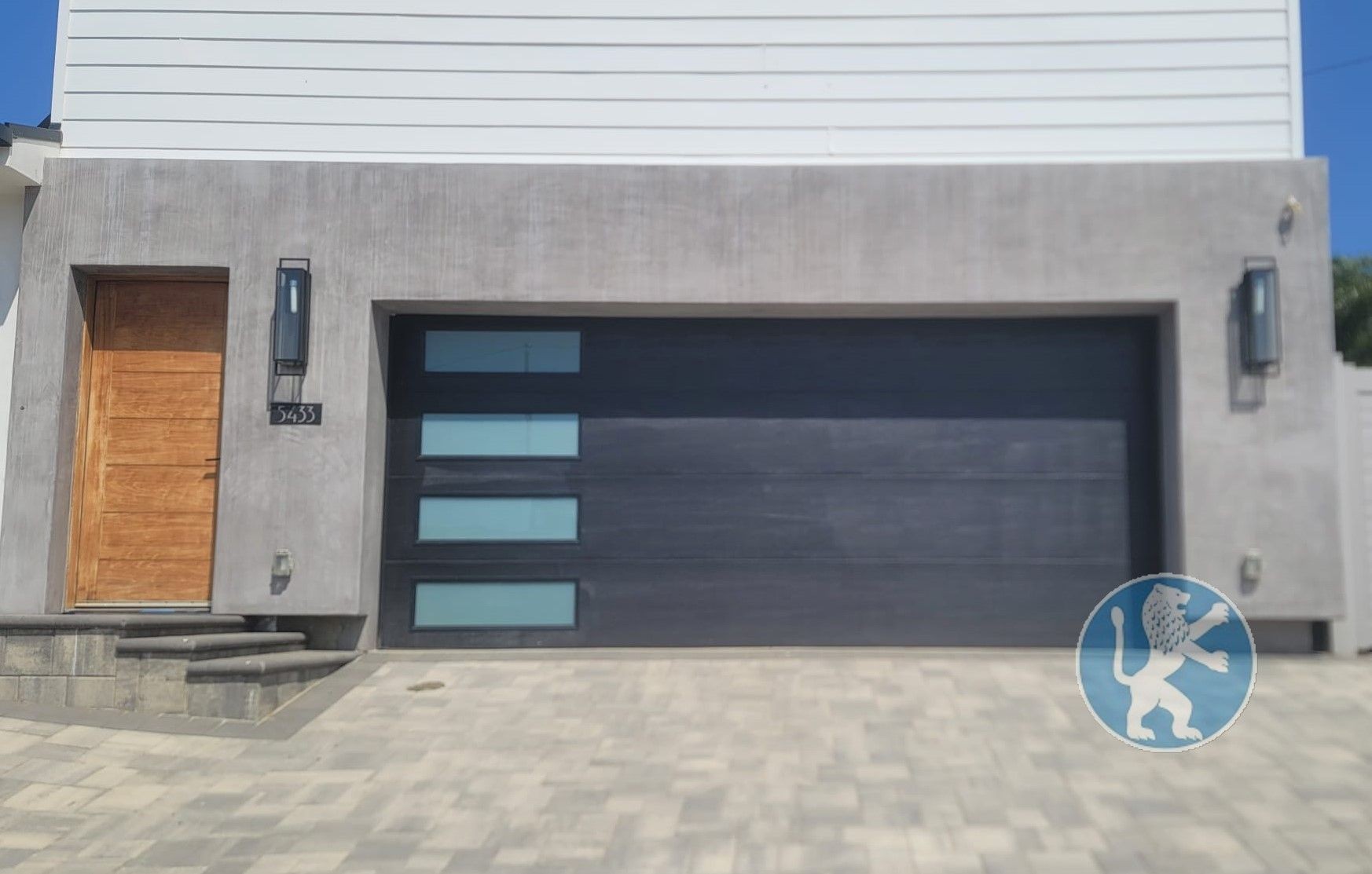 Contemporary Panel Steel Garage Door with Left Vertical Windows