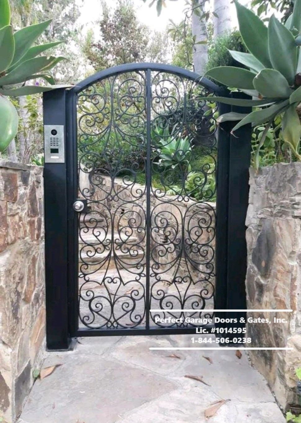 Custom Ornamental Iron Pedestrian Gate with Intercom System