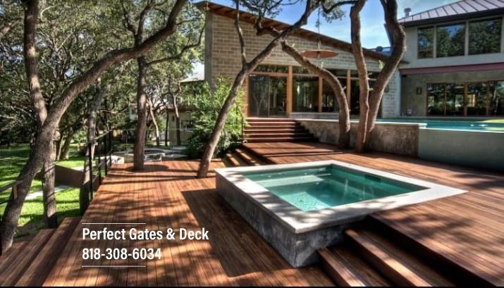 Custom Wood Deck with Stairs around Pool